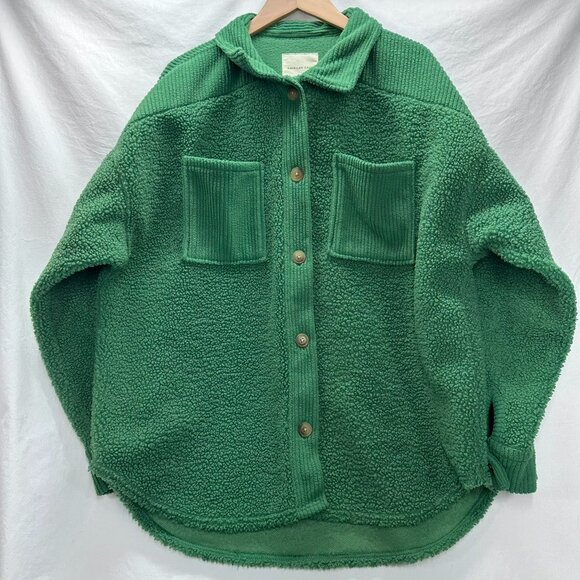American Eagle Outfitters Oversized Fleece Button Jacket Size M Women’s Green - Picture 1 of 10